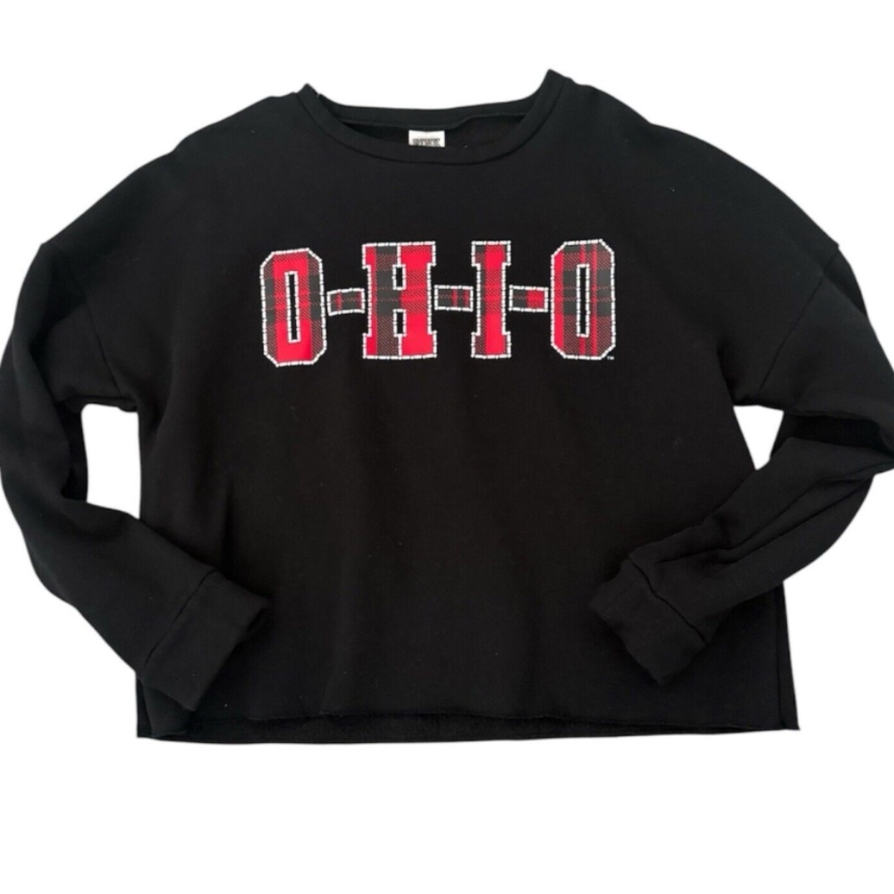 Victoria Secret Pink Ohio State Buckeyes Cropped Sweatshirt Large Plaid Letters